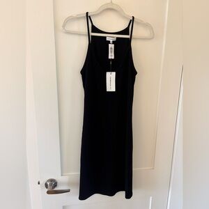 NWT Community Aritzia black stretch ribbed knit mini dress bodycon medium